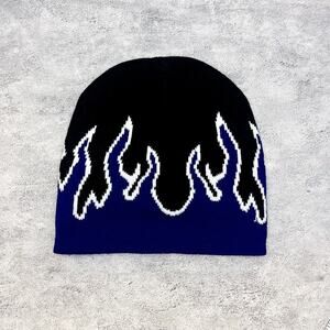 grunge gothic punk flame black and purple beanie